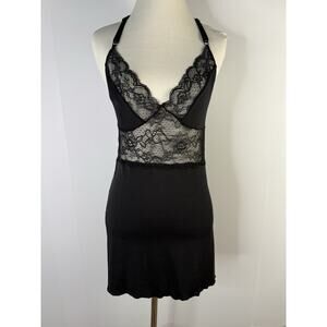 Vtg Rampage Intimates Lingerie Slip Dress Sz L Black Lace Y2K Whimsigoth Boudoir